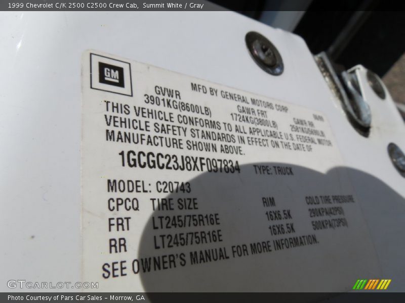 Summit White / Gray 1999 Chevrolet C/K 2500 C2500 Crew Cab