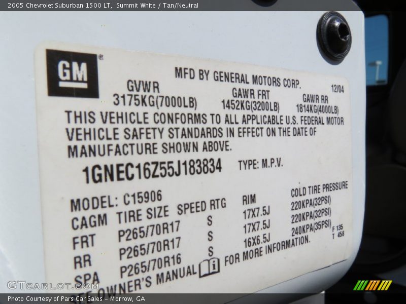 Summit White / Tan/Neutral 2005 Chevrolet Suburban 1500 LT