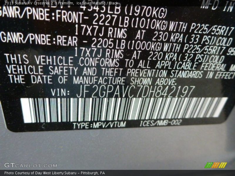 Ice Silver Metallic / Black 2013 Subaru XV Crosstrek 2.0 Premium
