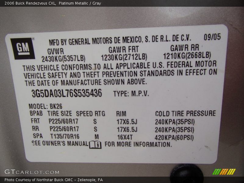 Platinum Metallic / Gray 2006 Buick Rendezvous CXL