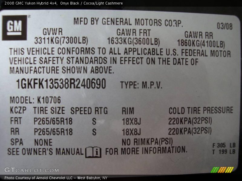 Onyx Black / Cocoa/Light Cashmere 2008 GMC Yukon Hybrid 4x4