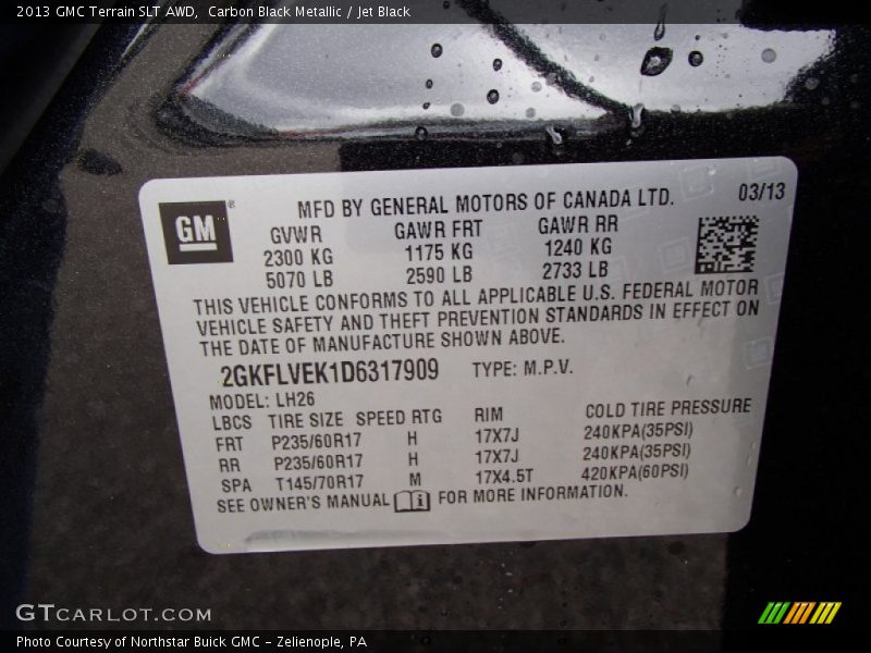 Carbon Black Metallic / Jet Black 2013 GMC Terrain SLT AWD