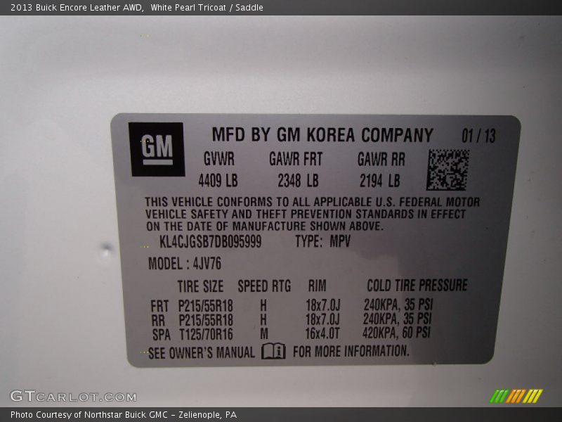 White Pearl Tricoat / Saddle 2013 Buick Encore Leather AWD