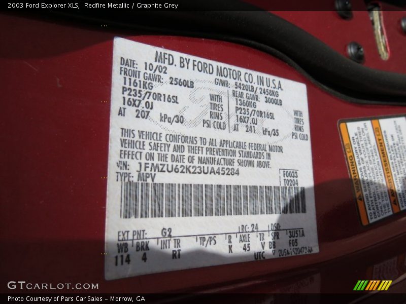 Redfire Metallic / Graphite Grey 2003 Ford Explorer XLS