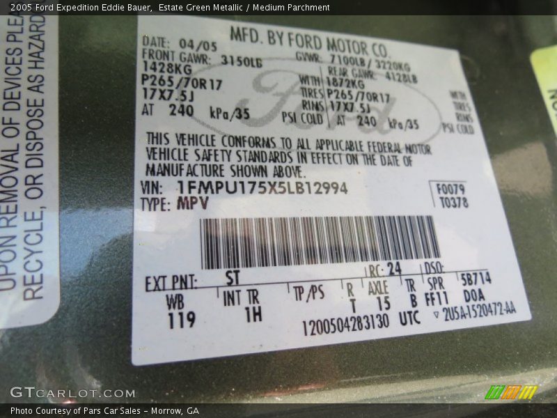 Estate Green Metallic / Medium Parchment 2005 Ford Expedition Eddie Bauer