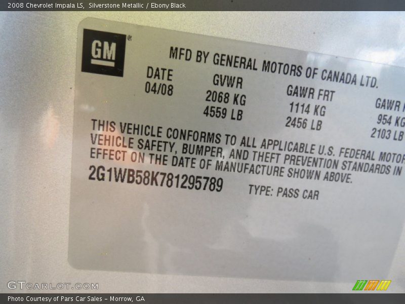 Silverstone Metallic / Ebony Black 2008 Chevrolet Impala LS