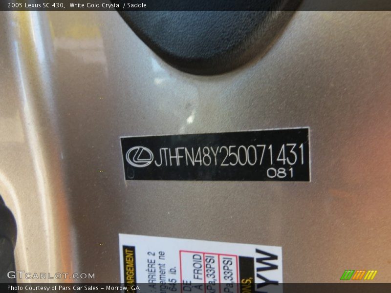 White Gold Crystal / Saddle 2005 Lexus SC 430