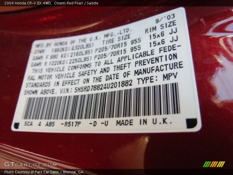 Chianti Red Pearl / Saddle 2004 Honda CR-V EX 4WD