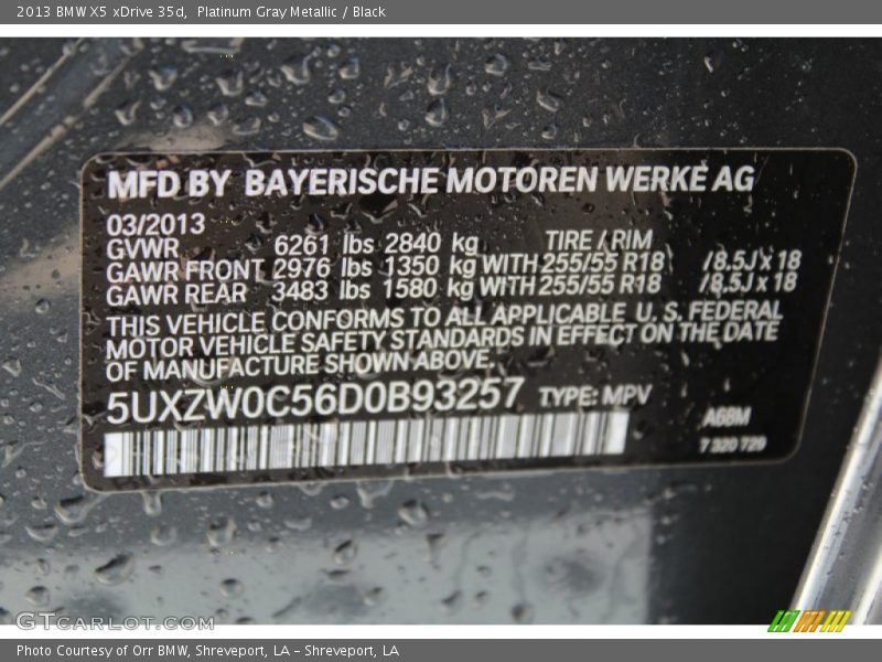 Platinum Gray Metallic / Black 2013 BMW X5 xDrive 35d