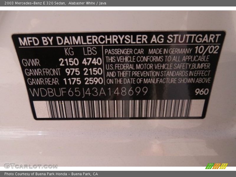 Alabaster White / Java 2003 Mercedes-Benz E 320 Sedan