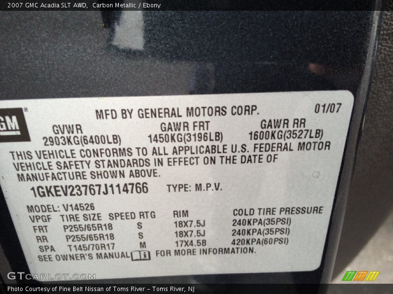 Carbon Metallic / Ebony 2007 GMC Acadia SLT AWD
