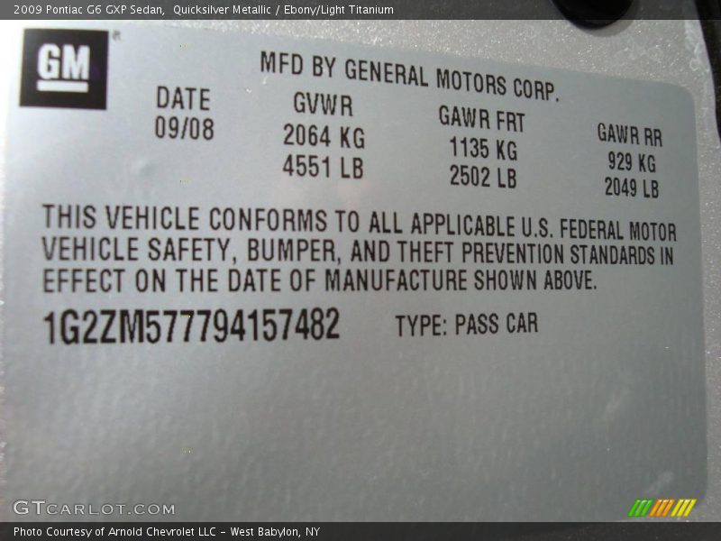 Quicksilver Metallic / Ebony/Light Titanium 2009 Pontiac G6 GXP Sedan