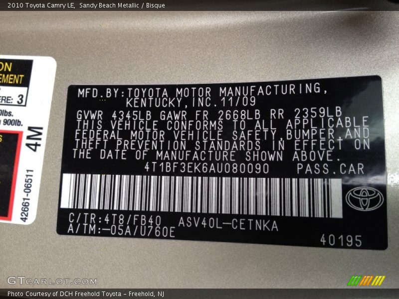 Sandy Beach Metallic / Bisque 2010 Toyota Camry LE