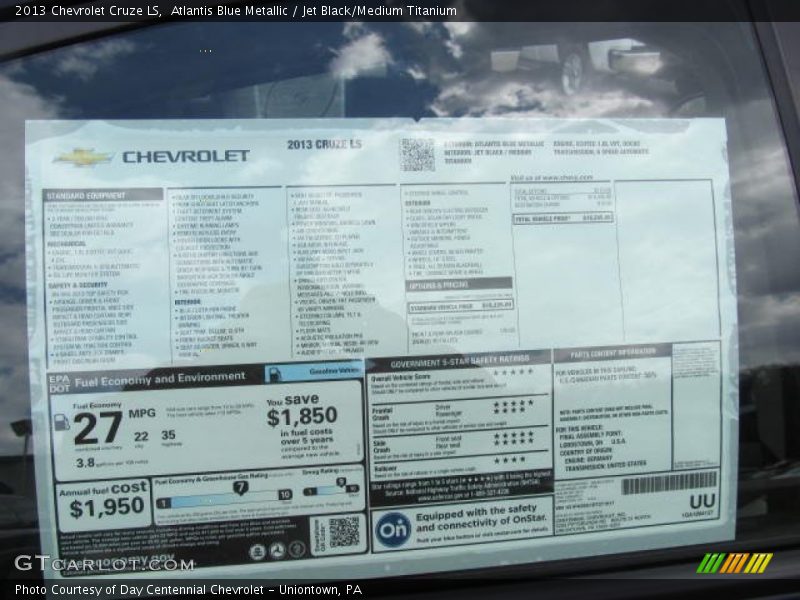 Atlantis Blue Metallic / Jet Black/Medium Titanium 2013 Chevrolet Cruze LS