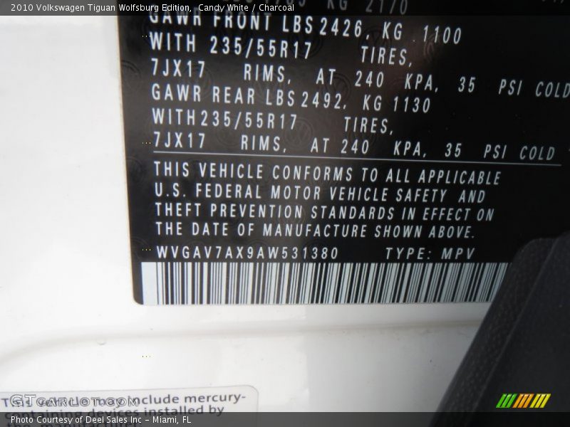 Candy White / Charcoal 2010 Volkswagen Tiguan Wolfsburg Edition