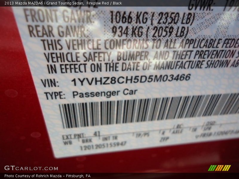 Fireglow Red / Black 2013 Mazda MAZDA6 i Grand Touring Sedan