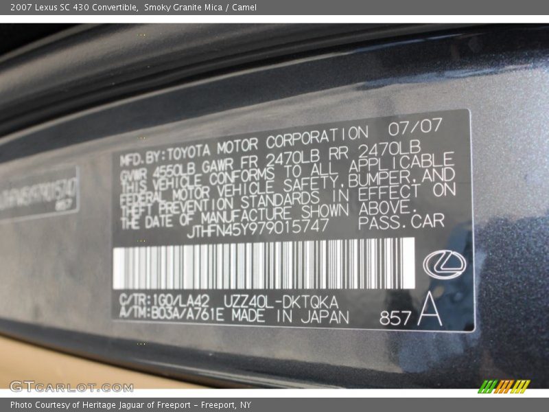 Smoky Granite Mica / Camel 2007 Lexus SC 430 Convertible