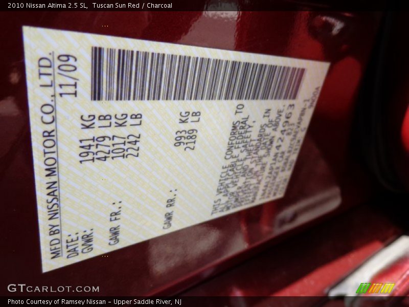 Tuscan Sun Red / Charcoal 2010 Nissan Altima 2.5 SL