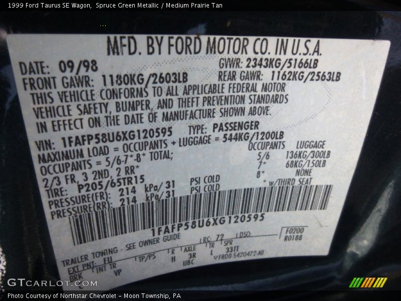 Spruce Green Metallic / Medium Prairie Tan 1999 Ford Taurus SE Wagon