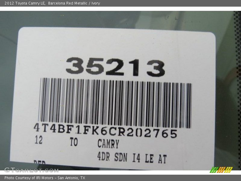 Barcelona Red Metallic / Ivory 2012 Toyota Camry LE