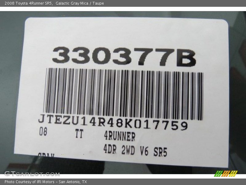 Galactic Gray Mica / Taupe 2008 Toyota 4Runner SR5
