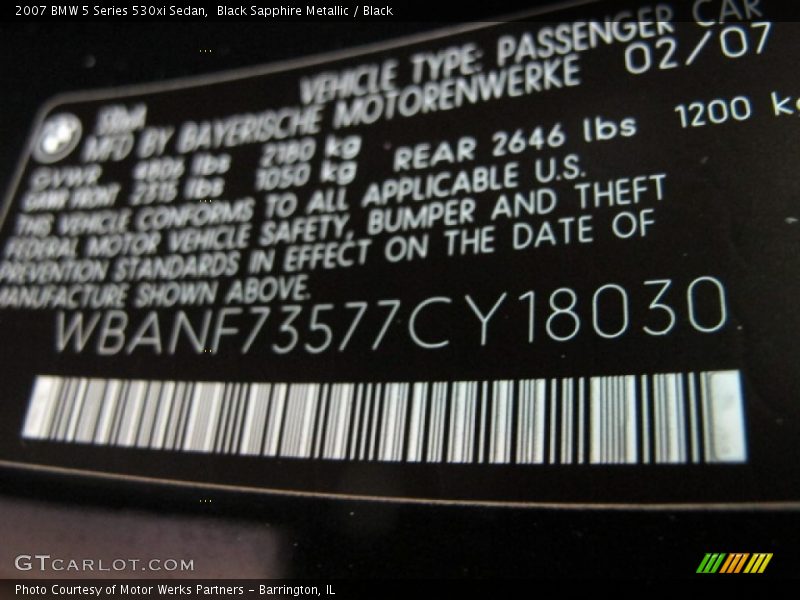 Black Sapphire Metallic / Black 2007 BMW 5 Series 530xi Sedan