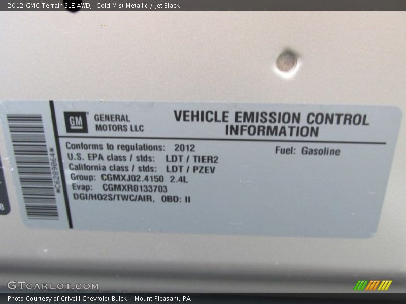 Gold Mist Metallic / Jet Black 2012 GMC Terrain SLE AWD