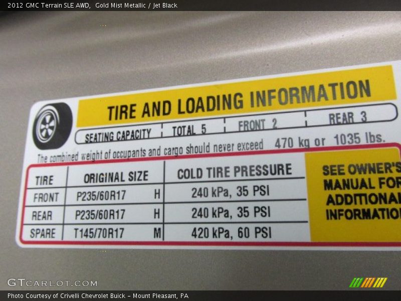 Gold Mist Metallic / Jet Black 2012 GMC Terrain SLE AWD