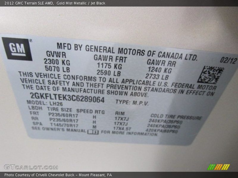 Gold Mist Metallic / Jet Black 2012 GMC Terrain SLE AWD
