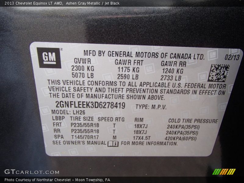 Ashen Gray Metallic / Jet Black 2013 Chevrolet Equinox LT AWD