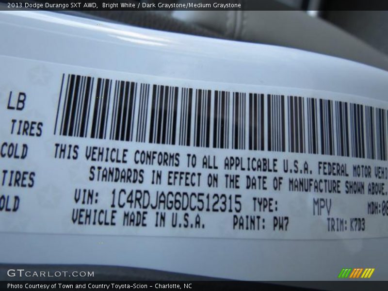 Bright White / Dark Graystone/Medium Graystone 2013 Dodge Durango SXT AWD