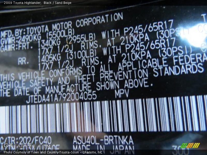 Black / Sand Beige 2009 Toyota Highlander