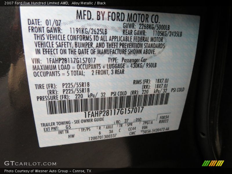 Alloy Metallic / Black 2007 Ford Five Hundred Limited AWD