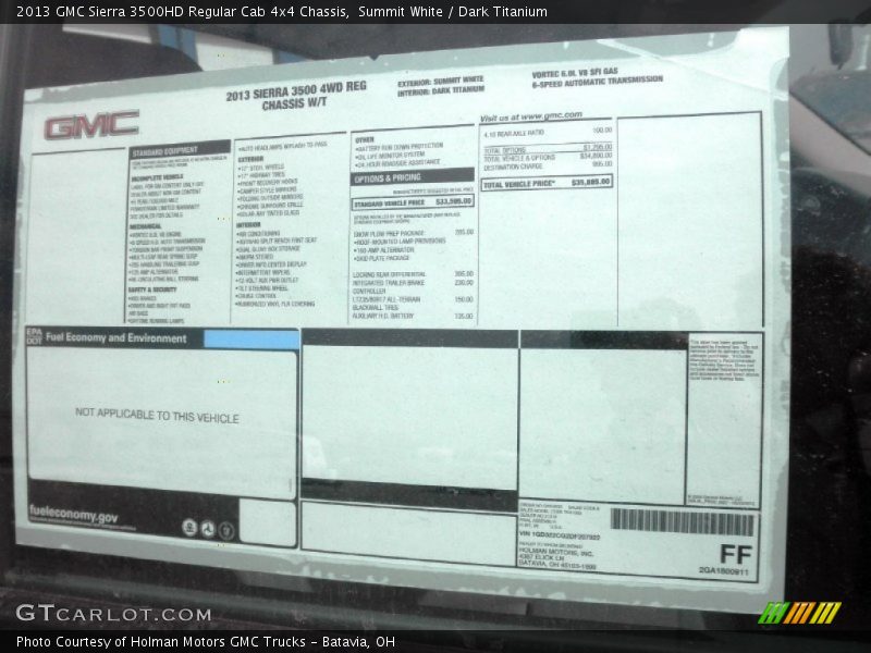  2013 Sierra 3500HD Regular Cab 4x4 Chassis Window Sticker