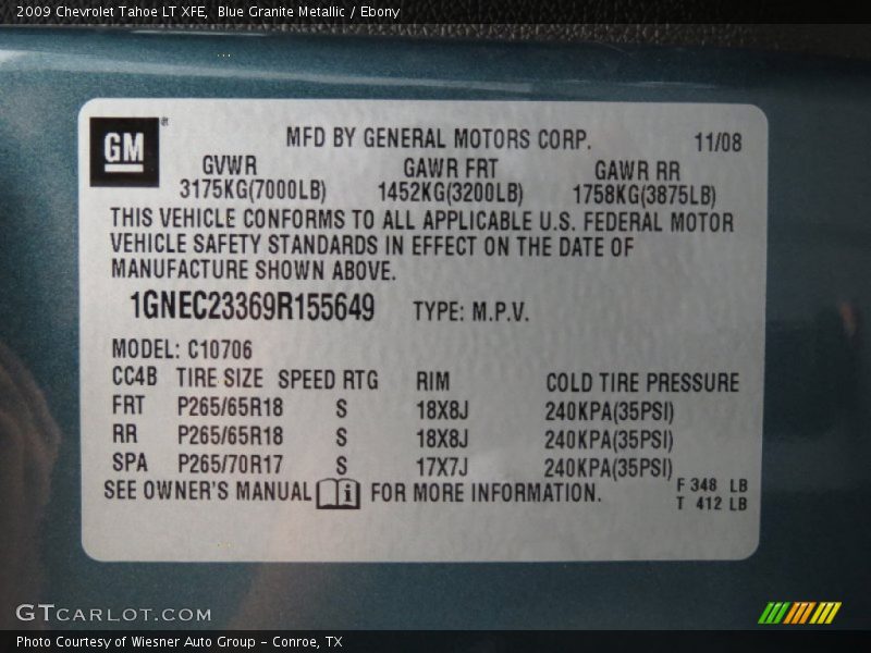 Blue Granite Metallic / Ebony 2009 Chevrolet Tahoe LT XFE