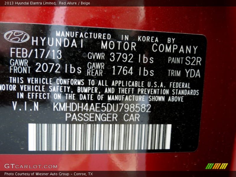 Red Allure / Beige 2013 Hyundai Elantra Limited