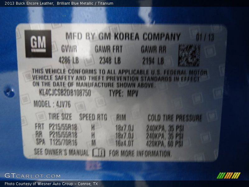Brilliant Blue Metallic / Titanium 2013 Buick Encore Leather