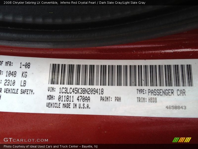 Inferno Red Crystal Pearl / Dark Slate Gray/Light Slate Gray 2008 Chrysler Sebring LX Convertible