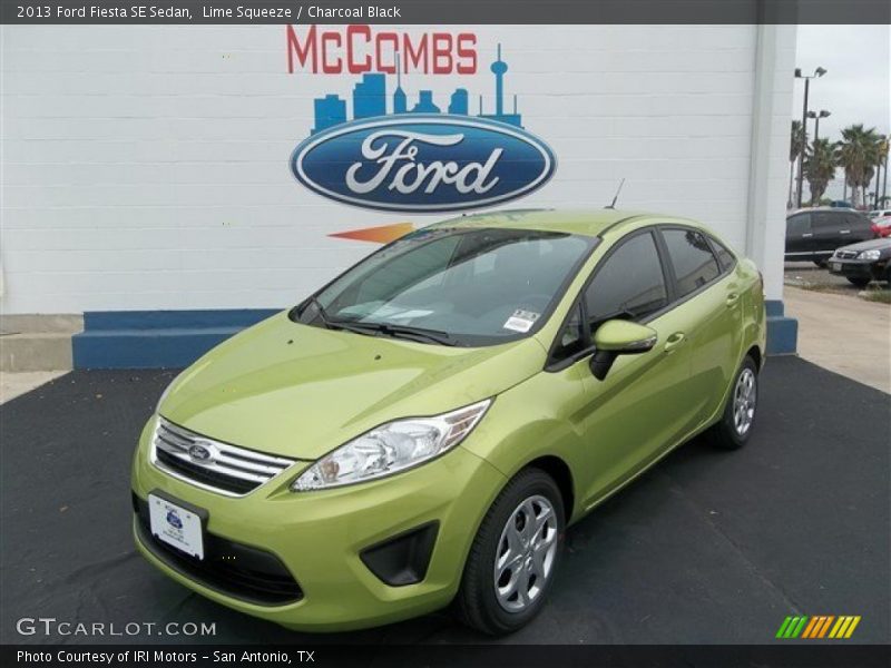 Lime Squeeze / Charcoal Black 2013 Ford Fiesta SE Sedan