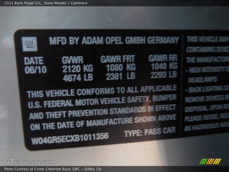 Stone Metallic / Cashmere 2011 Buick Regal CXL