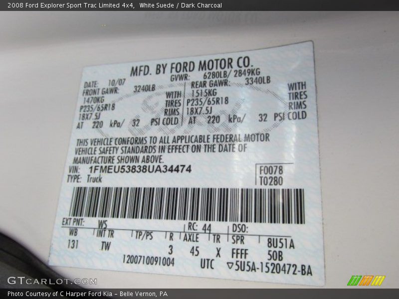 White Suede / Dark Charcoal 2008 Ford Explorer Sport Trac Limited 4x4