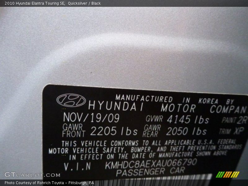 Quicksilver / Black 2010 Hyundai Elantra Touring SE