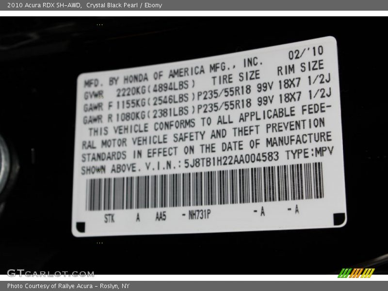 Crystal Black Pearl / Ebony 2010 Acura RDX SH-AWD