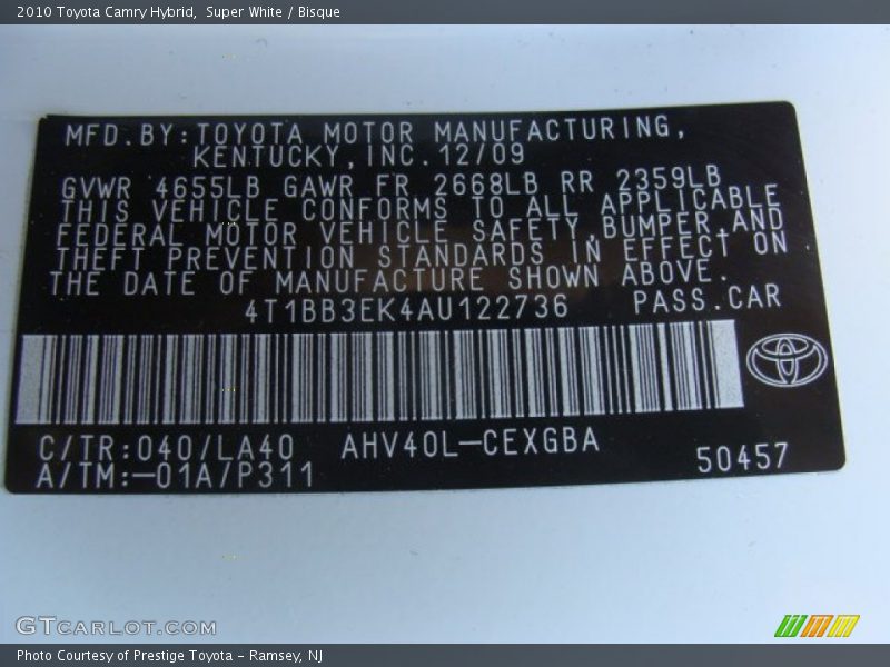 Super White / Bisque 2010 Toyota Camry Hybrid