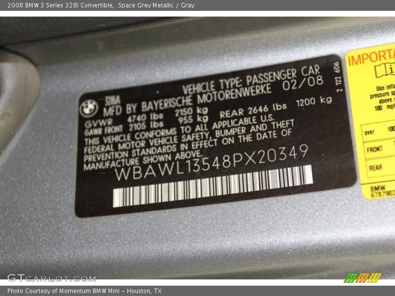 Info Tag of 2008 3 Series 328i Convertible