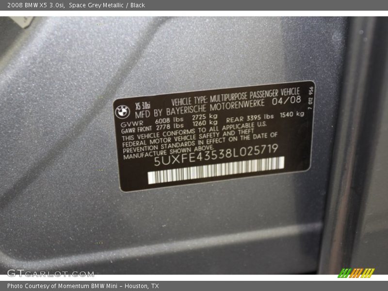 Space Grey Metallic / Black 2008 BMW X5 3.0si