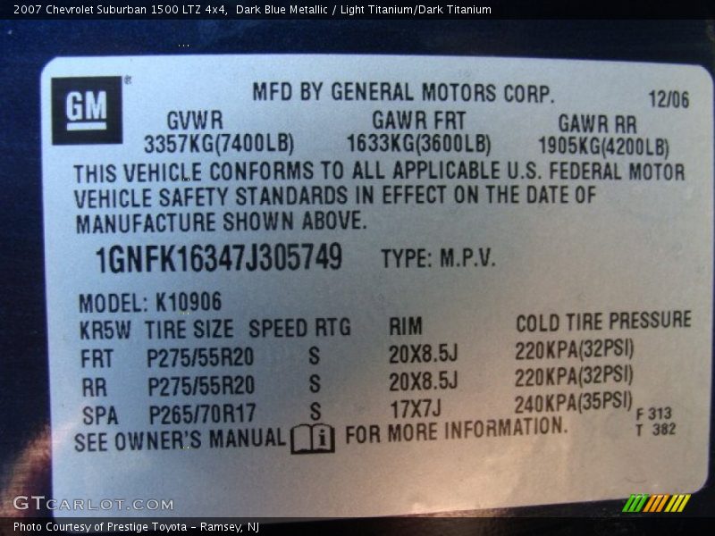 Dark Blue Metallic / Light Titanium/Dark Titanium 2007 Chevrolet Suburban 1500 LTZ 4x4