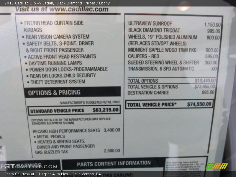  2013 CTS -V Sedan Window Sticker