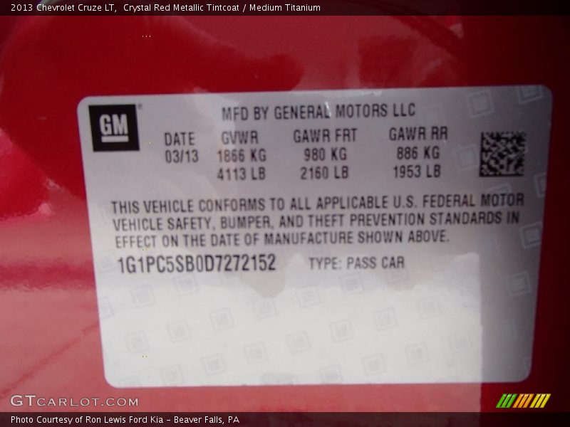 Crystal Red Metallic Tintcoat / Medium Titanium 2013 Chevrolet Cruze LT