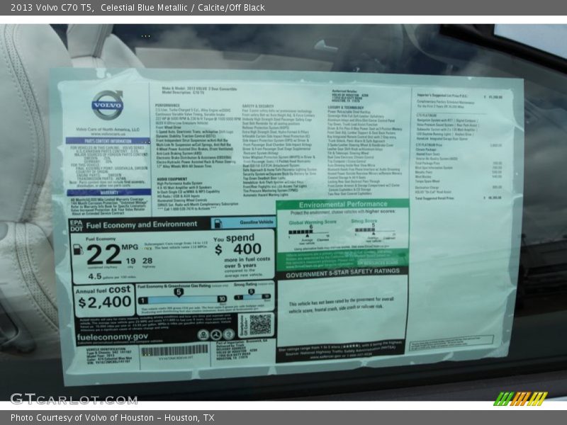  2013 C70 T5 Window Sticker